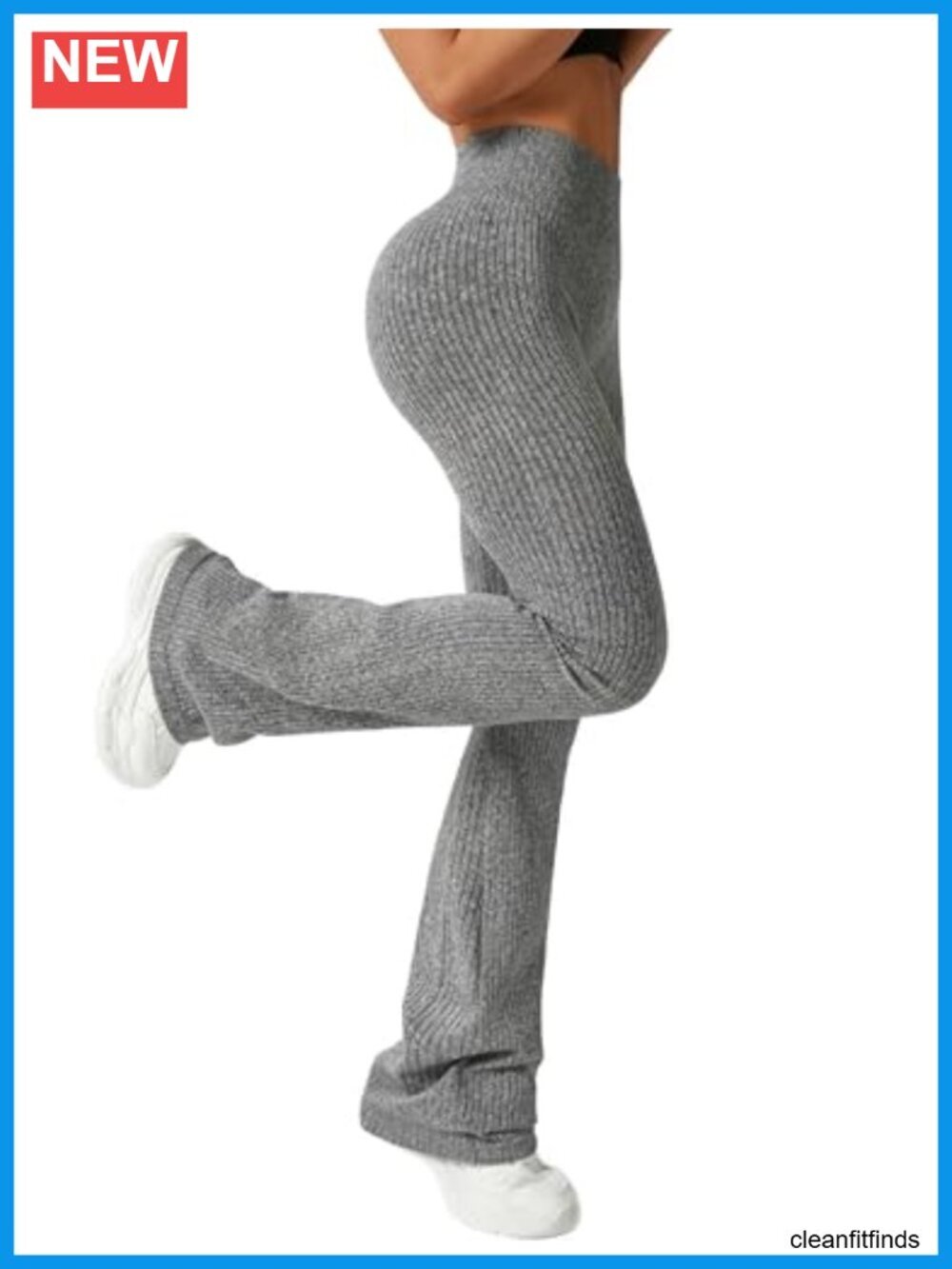 High Waist Ribbed Flare Yoga Pants, Butt Lifting Seamless Workout Leggings